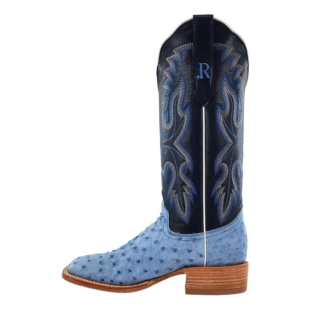 R. Watson Women’s Full Quill Ostrich Wide Square 13″ in Denim
