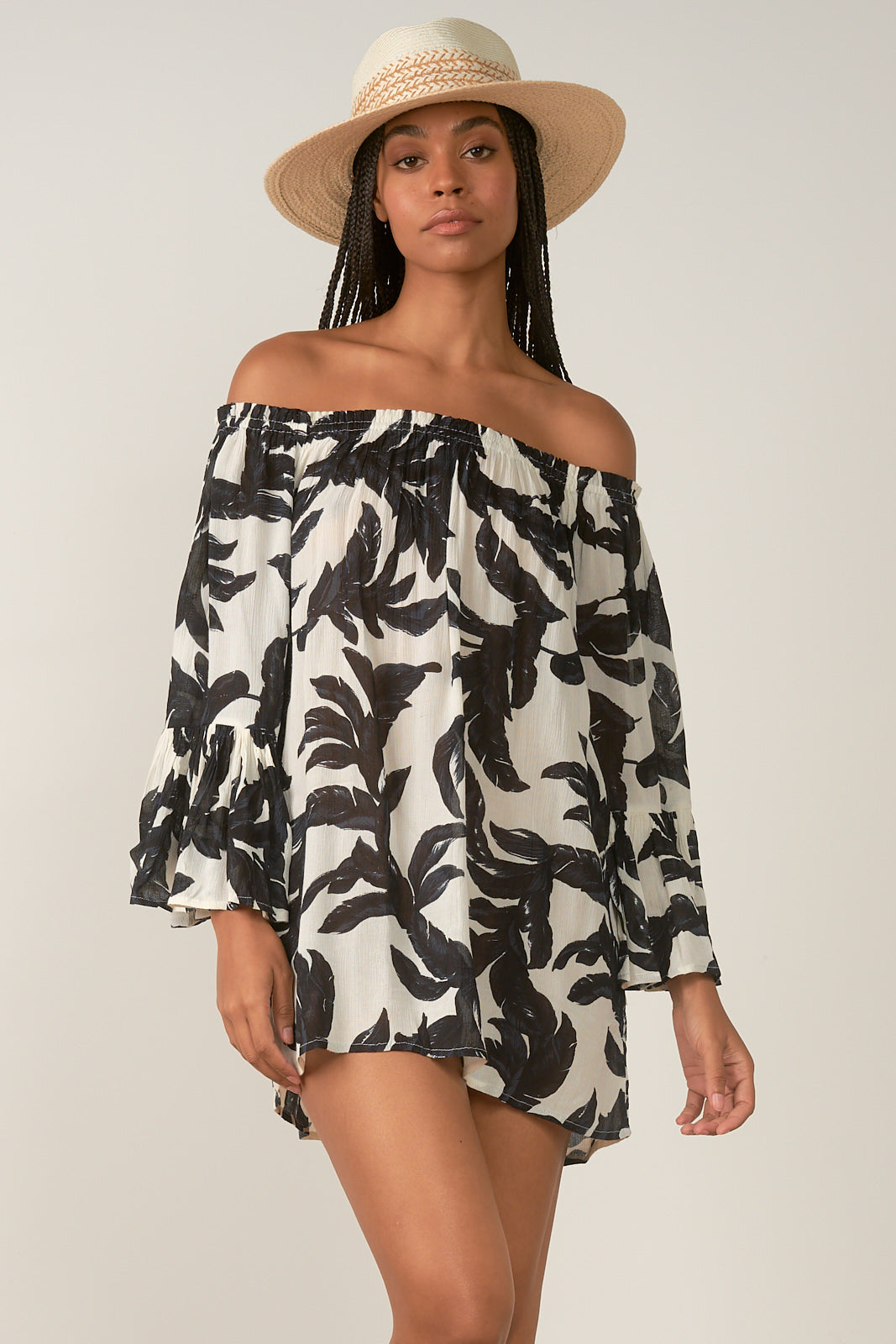 elan off shoulder dress Elan Patterned Off Shoulder Tunic Top