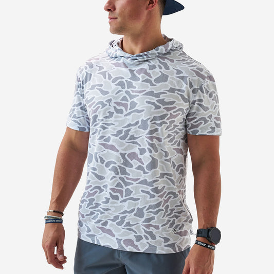 Burlebo Short Sleeve Performance Hoodie in White Camo