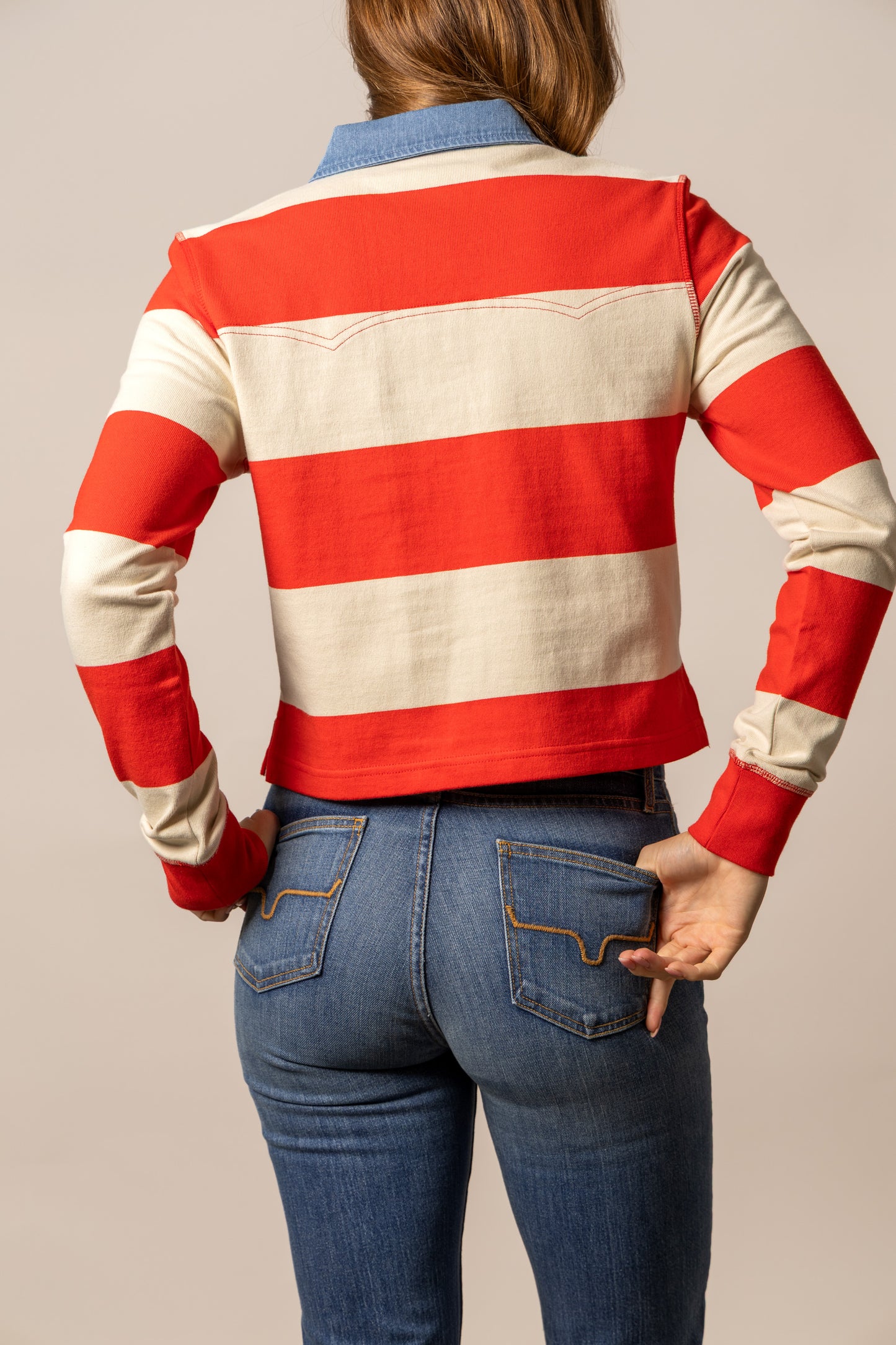 Kimes Ranch Jamila Rugby Long-Sleeved Polo in Red