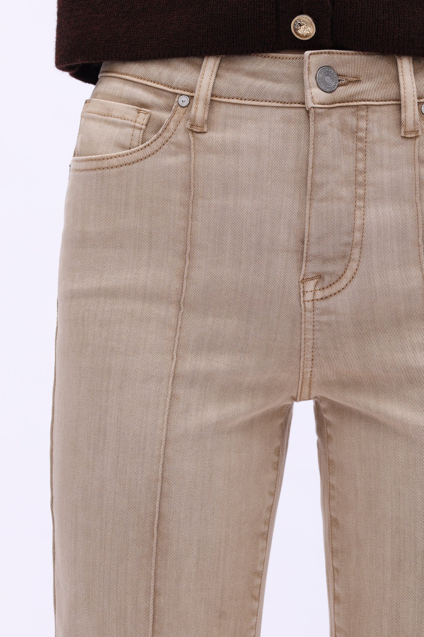 Bayeas High Rise Creased Straight Leg Pants in Khaki