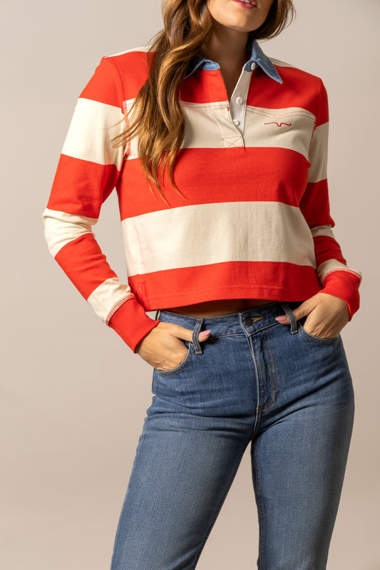Kimes Ranch Jamila Rugby Long-Sleeved Polo in Red