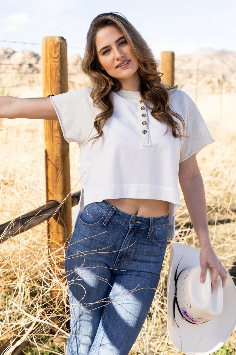 Kimes Ranch Hellena Cropped Henley in Pristine