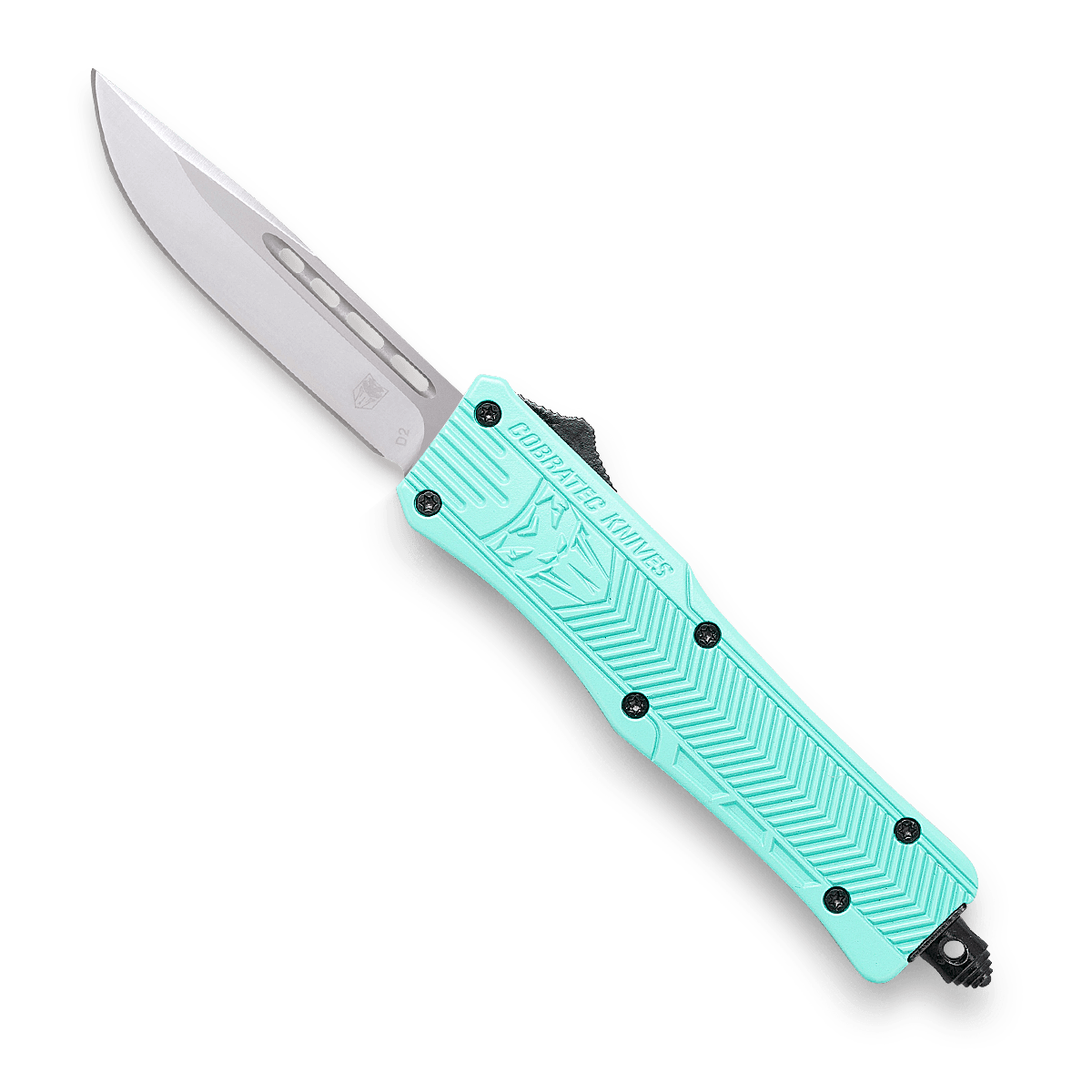CobraTec Mint Blue CTK-1 double action OTF Knife - Drop Serrated