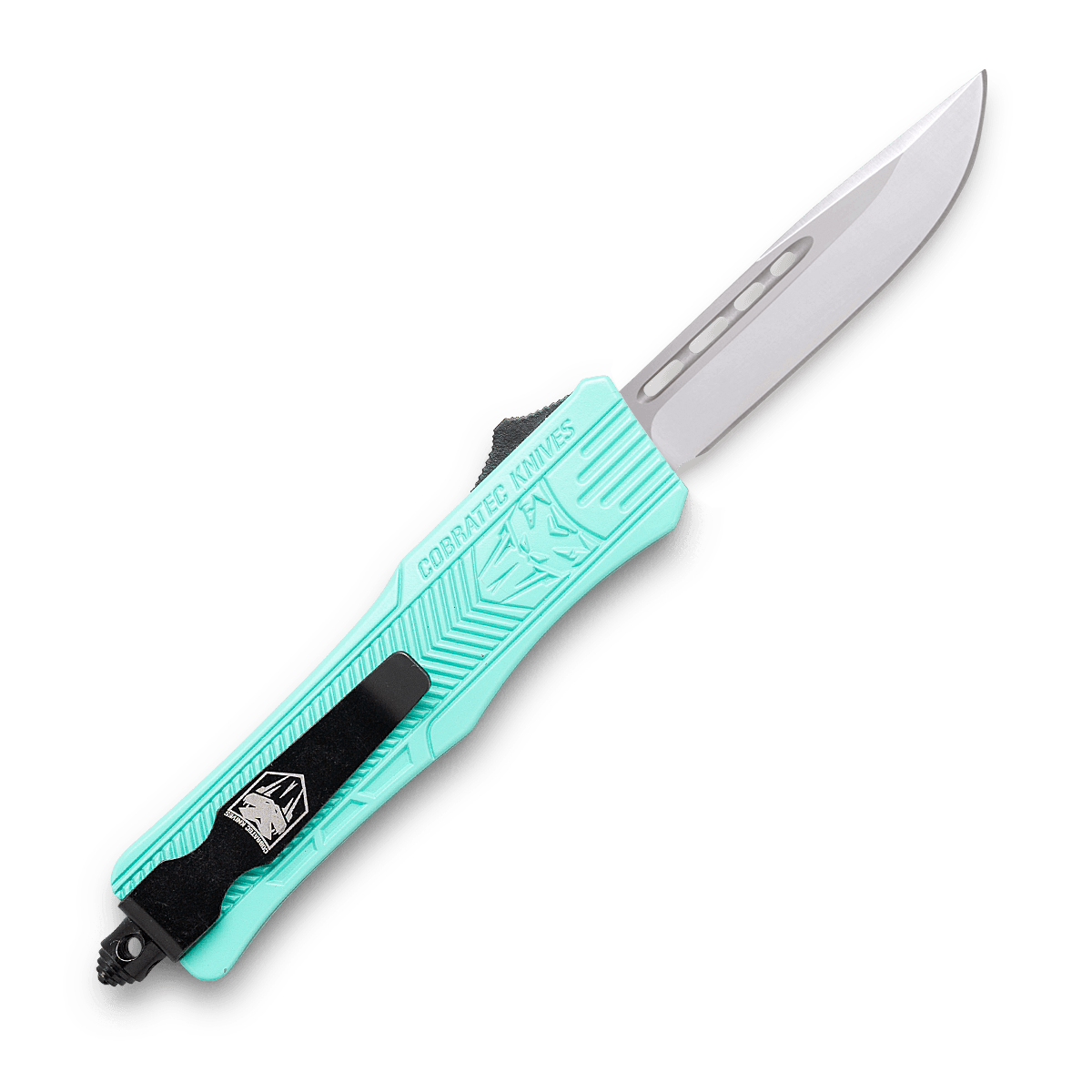 CobraTec Mint Blue CTK-1 double action OTF Knife - Drop Serrated