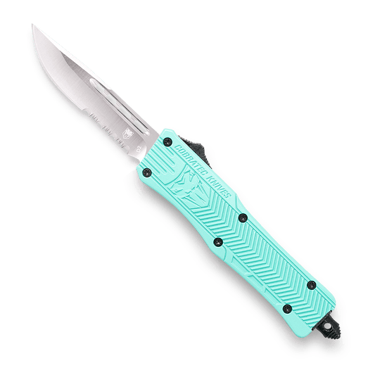 CobraTec Mint Blue CTK-1 double action OTF Knife - Drop Serrated