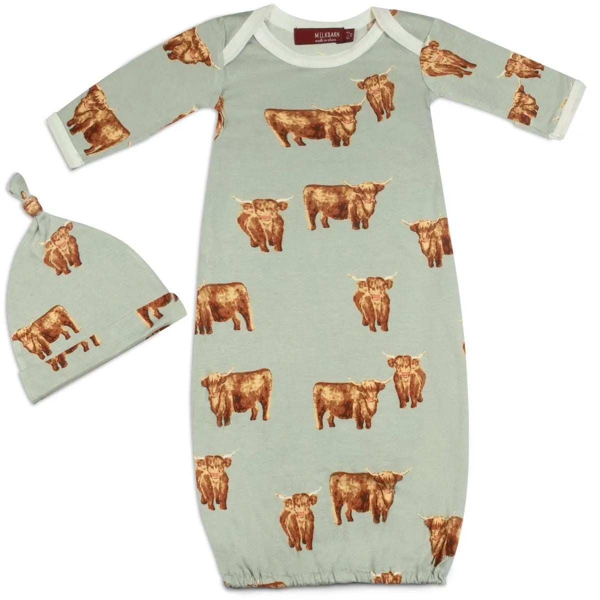 Highland Cow Bamboo Newborn Gown & Hat Set