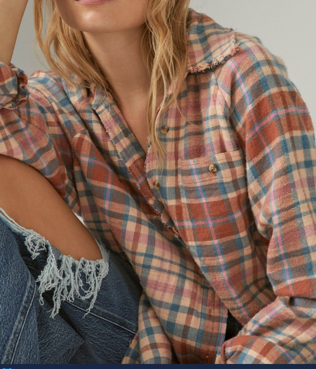 Lucky Brand Orange Plaid Shirt