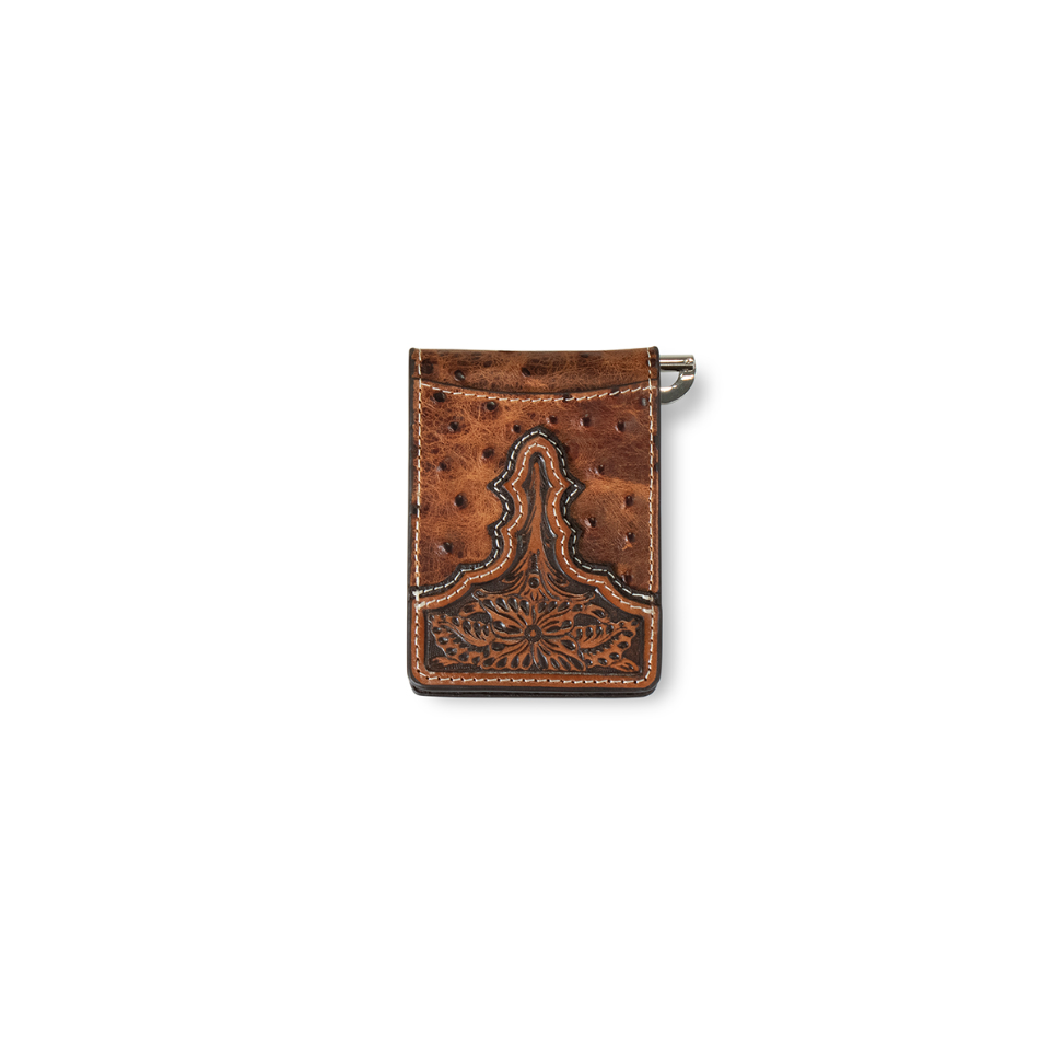 Ariat Bifold Ostrich Floral Wallet Money Clip