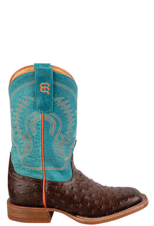 Anderson Bean Kid's Turquoise and Chocolate Ostrich Print Boot