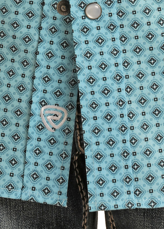 Rock and Roll Boy's Turquoise Geometric Snap Shirt
