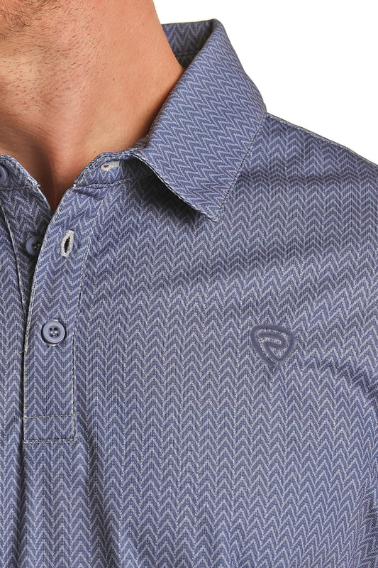 Rock and Roll Blue Micro Print Polo Shirt