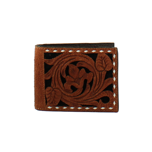 3D Bifold Floral Filigree Brown Wallet