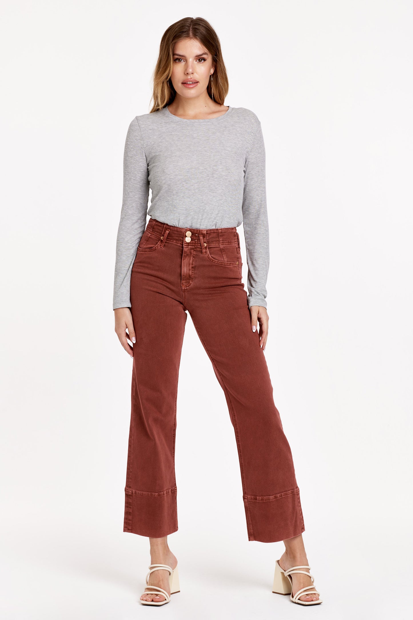 Dear John Holly Super High Rise Wide Hem Straight Jeans in Cinnamon