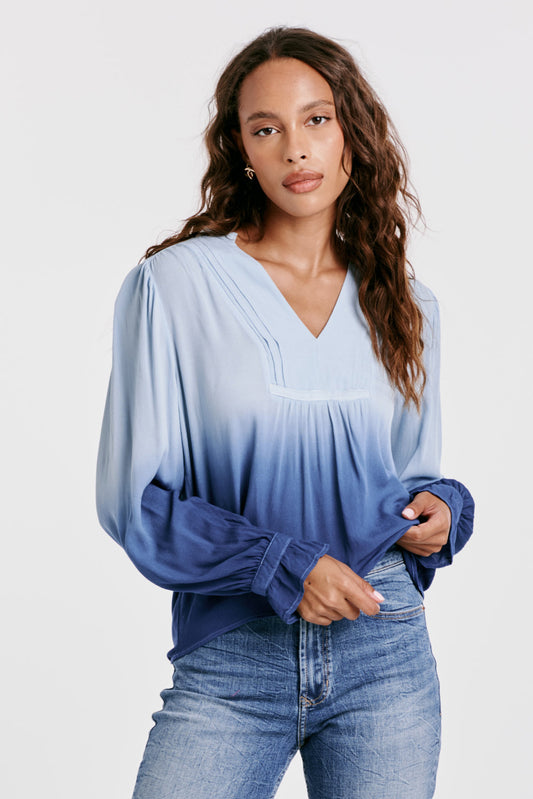 Dear John Peony V-Neck External Blue Ombre Top