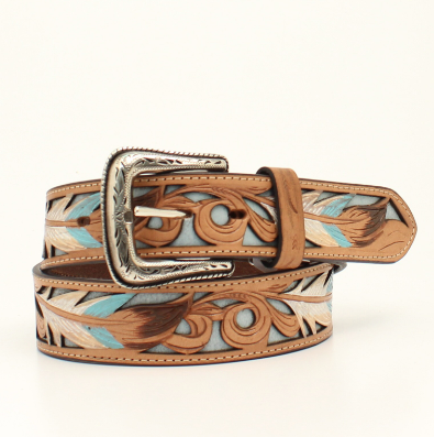 Nocona Mens Tooled Feather Filigree Belt