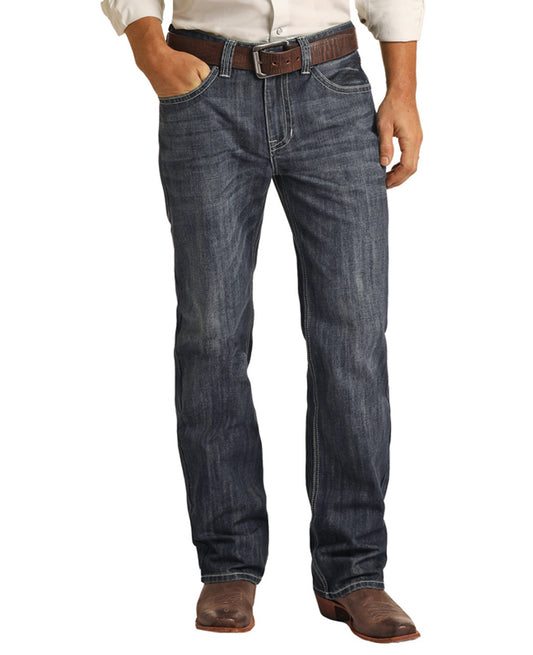 Rock & Roll Relaxed Fit Two Tone Embroidered Bootcut Jean