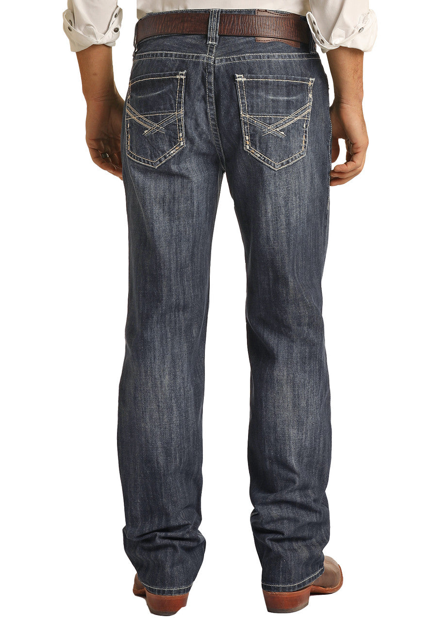 Rock & Roll Relaxed Fit Two Tone Embroidered Bootcut Jean