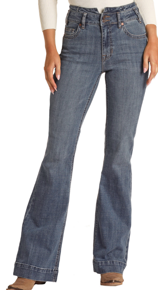 Rock Roll High Extra Stretch Notched Waistband Trouser Jean 25X32