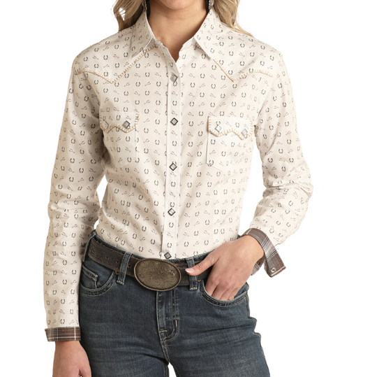 Rock & Roll Ladies Horseshoe Long Sleeve Snap Shirt