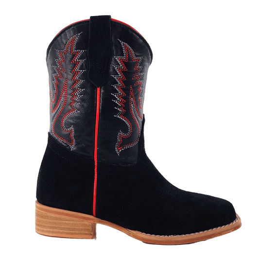 R. Watson Kid's Black Rough Out Boot