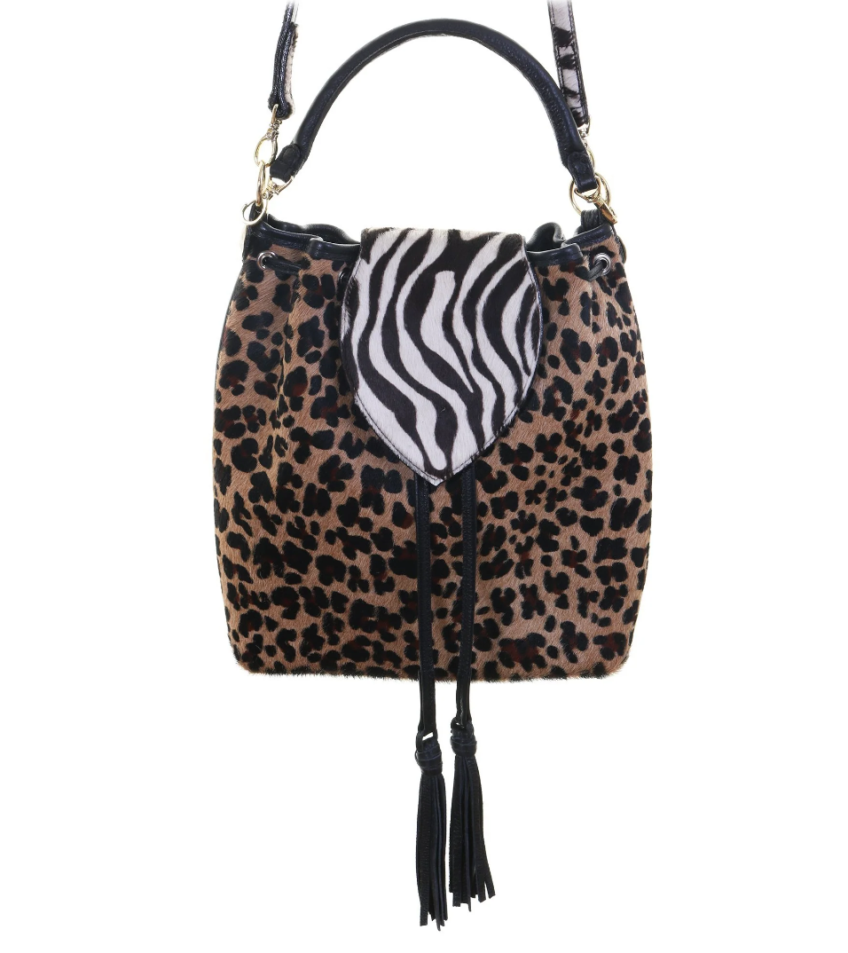 Double J Jaguar and Zebra Flap Drawstring Messenger Tote