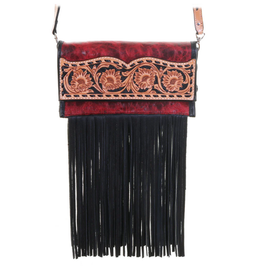 Double J Sunflower Tooled Red Clutch Stadium Purse