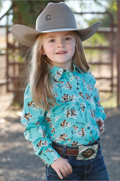 Wild West Print Tur Girls LS