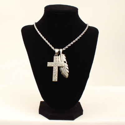 Twister Necklace 24' Cross /Feather