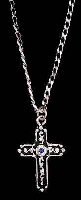 SLVR/BLK Inly Cross Blue Stone Necklace