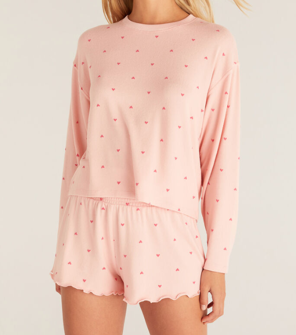 Z Supply Happy Heart Long Sleeve Top Pink Candy S