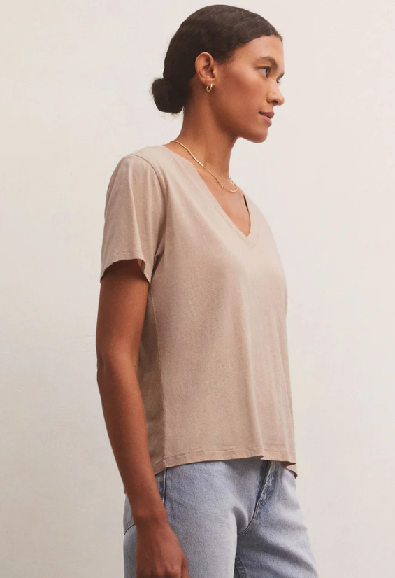Z Supply Girlfriend V Neck Birch Shirt
