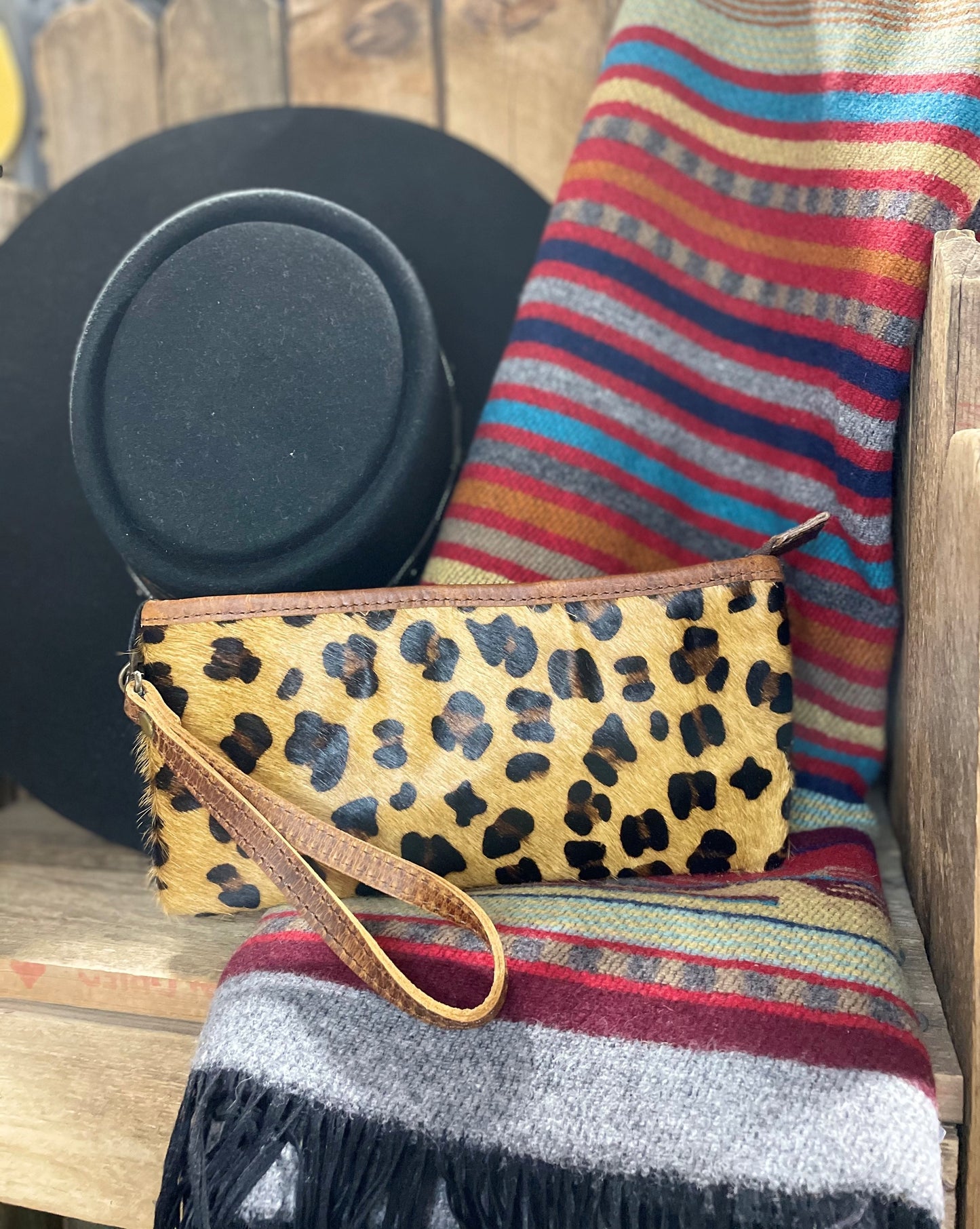 American Darling Cheetah Cowhide Wristlet