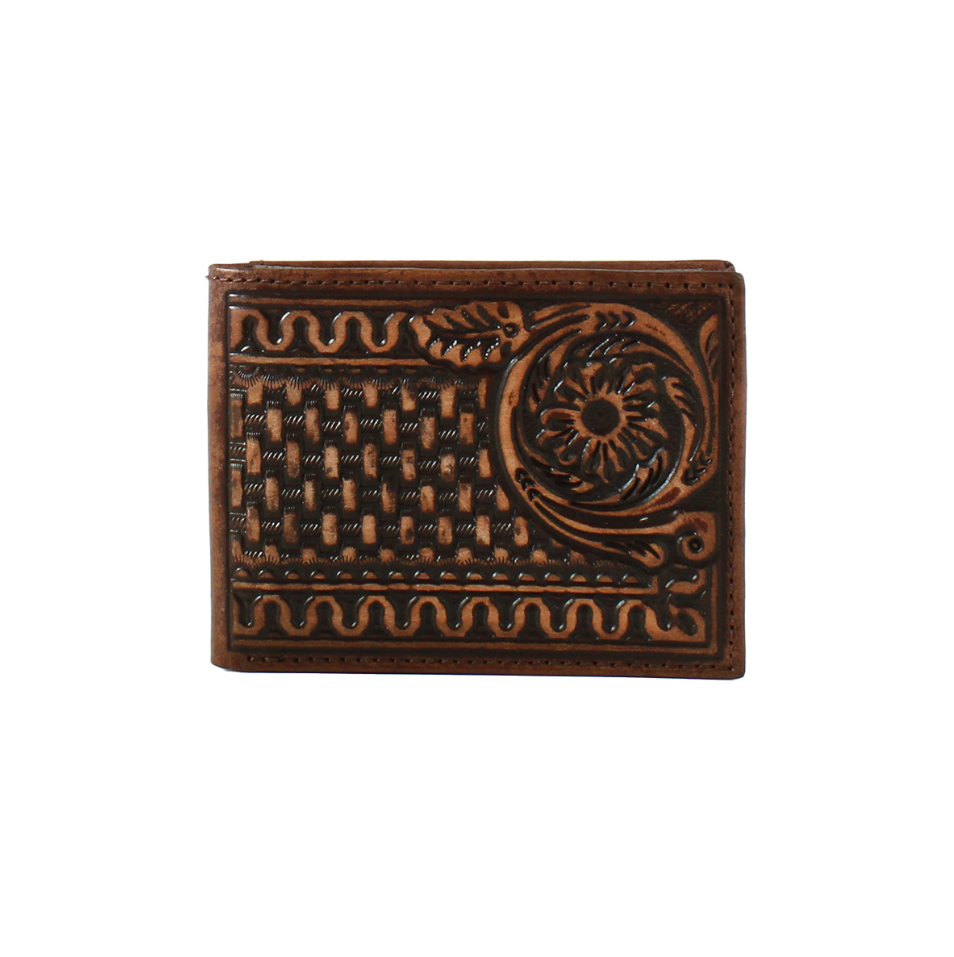 3D Bifold Floral Basketweave Brown Wallet