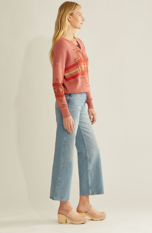 Pendleton Long Sleeve Cotton Pullover Faded Rose Multi