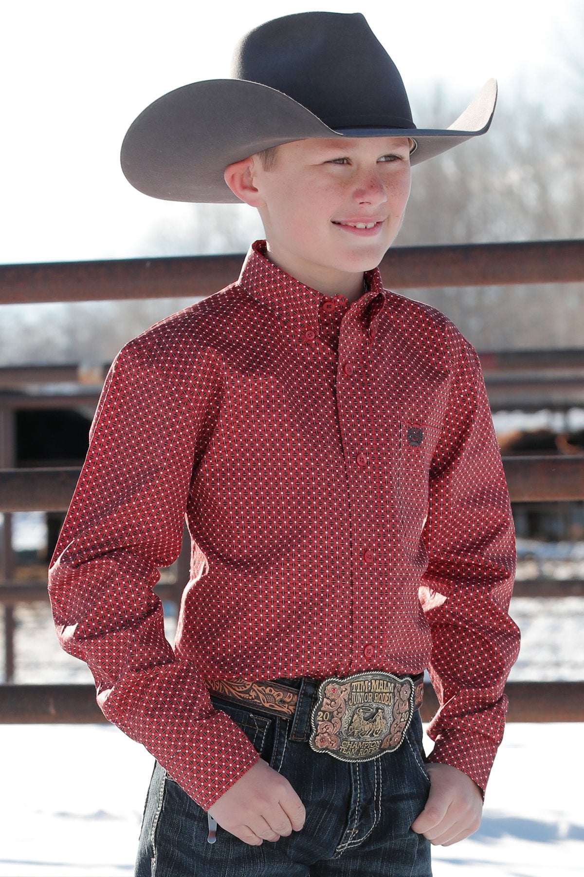 Cinch Boy's Red Geometric Print Western Shirt