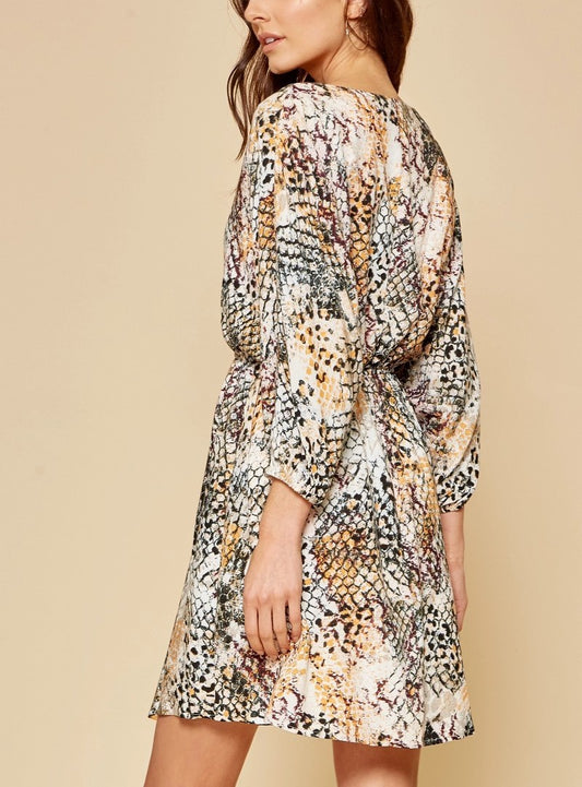 Curvy Long Sleeve Snake Print Dress