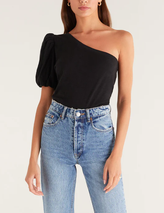 Penelope One Shoulder Top Black XS