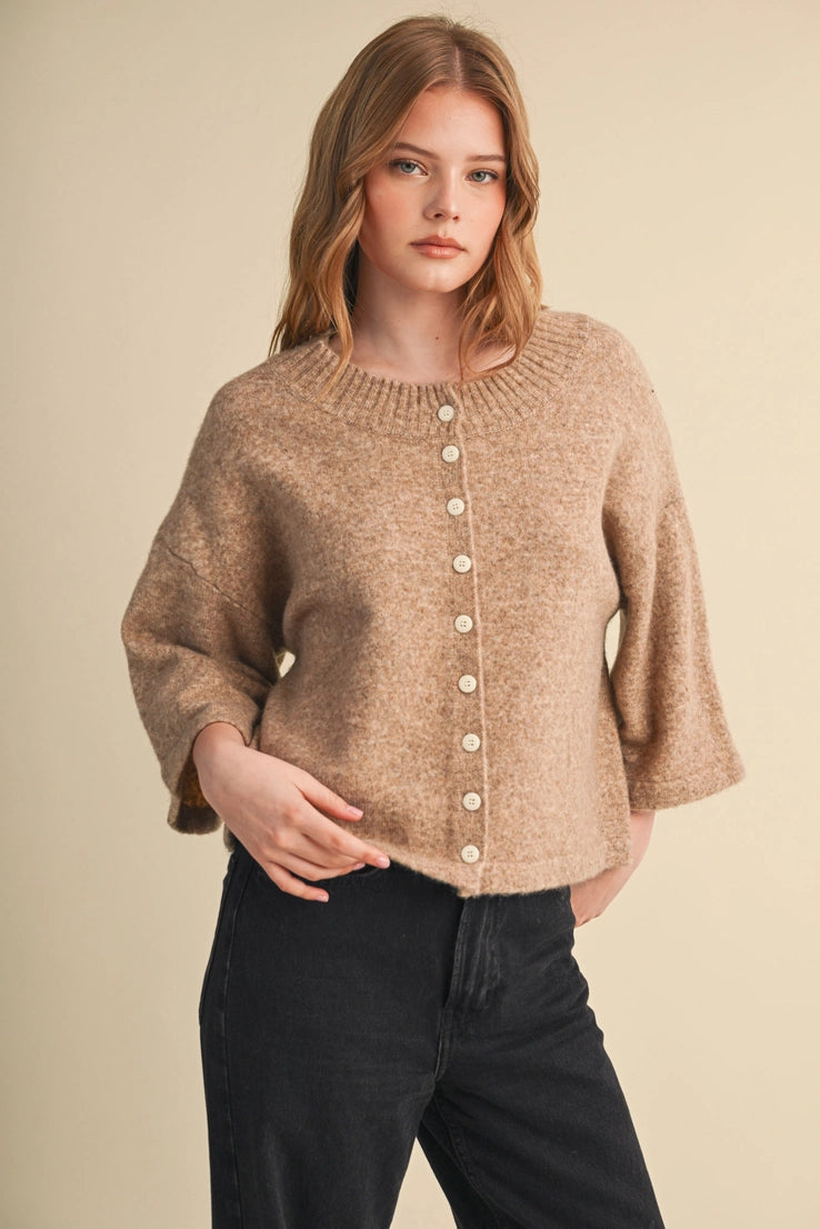 Elbow Length Sleeve Sweater Cardigan in Mocha Brown
