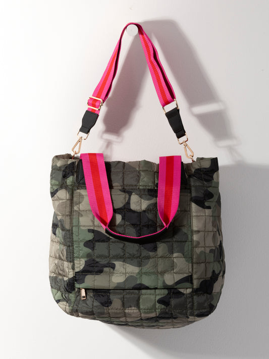 Shiraleah Ezra Quilted Nylon Travel Tote in Camo