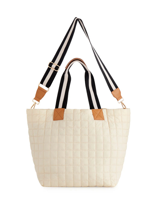 Shiraleah Ezra Ivory Quilted Nylon Travel Tote