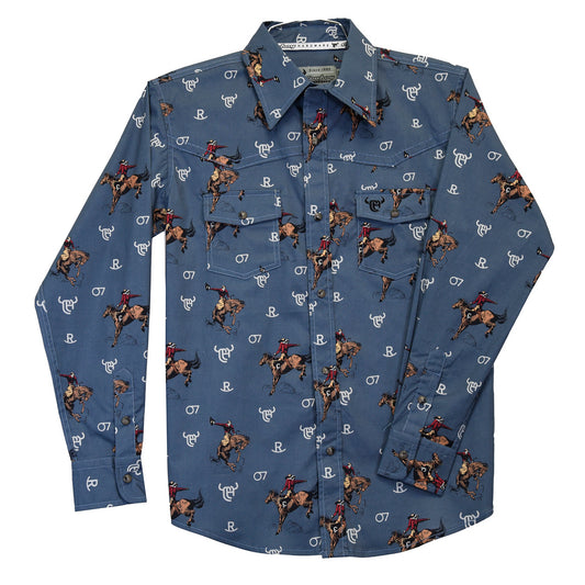 Cowboy Hardware Slate Blue "Vintage Bronc" Long Sleeve Western Shirt