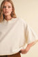 Contrast Blanket Stitch Mock Neck Short Sleeve Sweater in White Beige