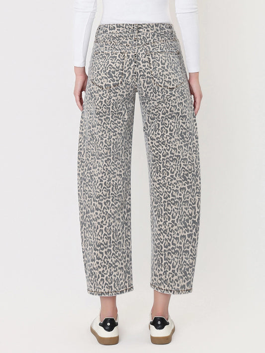 Lovervet High Rise Leopard Print Utility Barrel Jeans
