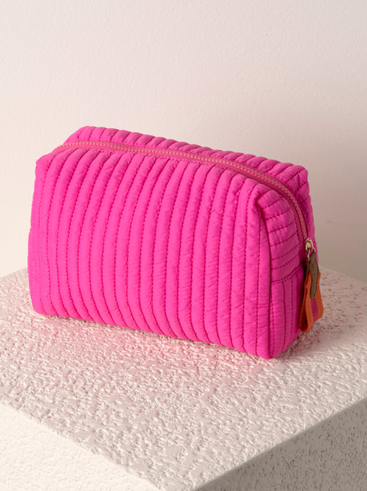 Shiraleah Ezra Quilted Nylon Large Boxy Cosmetic Pouch in Magenta