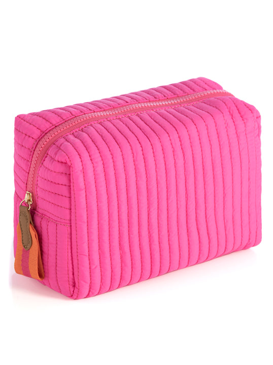 Shiraleah Ezra Quilted Nylon Large Boxy Cosmetic Pouch in Magenta