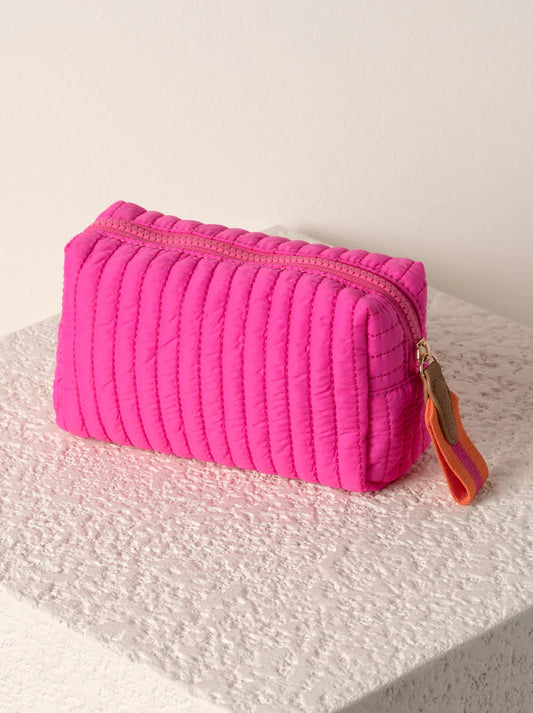 Shiraleah Ezra Quilted Nylon Small Boxy Cosmetic Pouch in Magenta