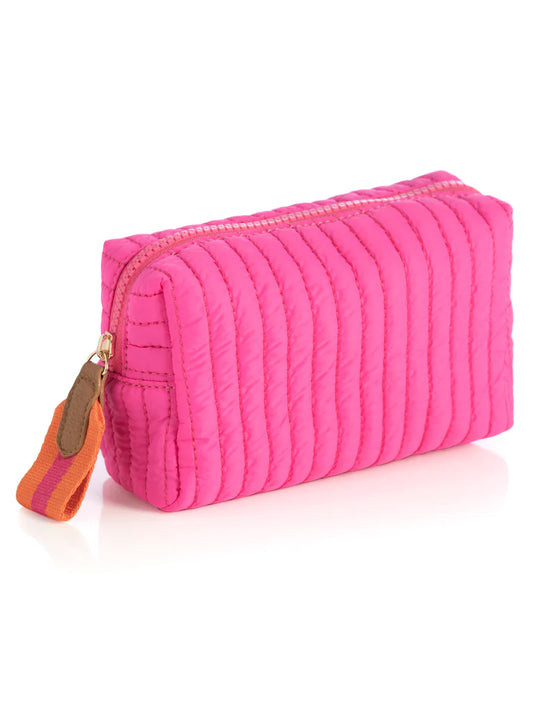 Shiraleah Ezra Quilted Nylon Small Boxy Cosmetic Pouch in Magenta