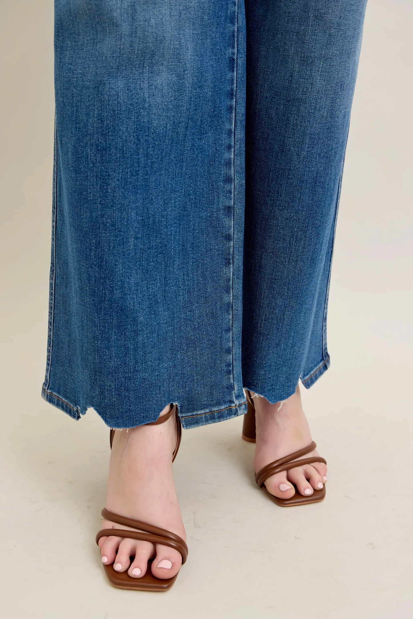 Judy Blue High Waisted Tummy Control Chew Hem Wide Leg Jean