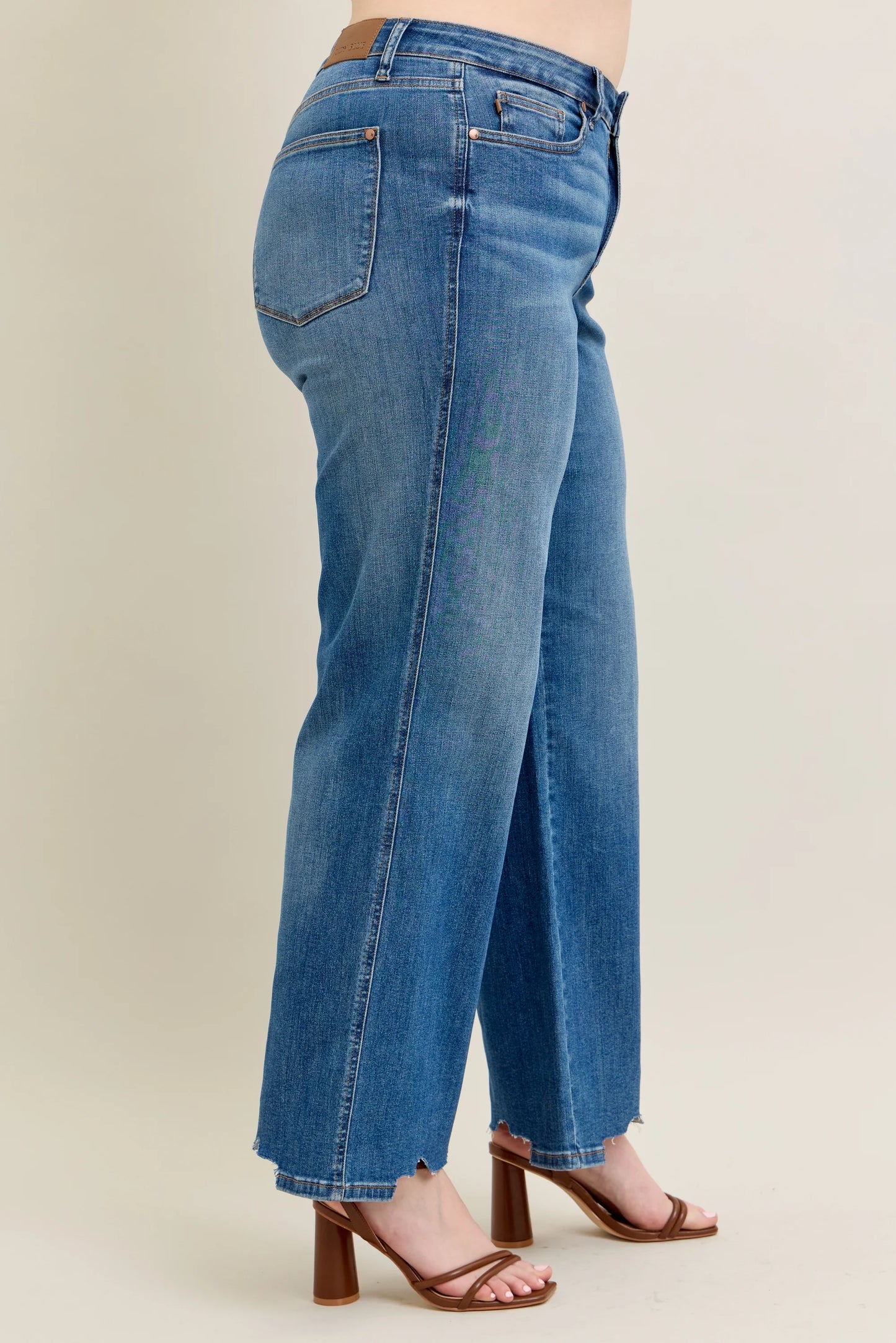 Judy Blue High Waisted Tummy Control Chew Hem Wide Leg Jean